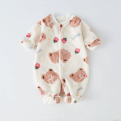 Autumn Plush Thicken Baby Home Suit Jumpsuit Cartoon Bear Dinosaur Boy Girl Infant Climbing Romper Newborn Kids Sleepwear - Brown, 2-3 Years