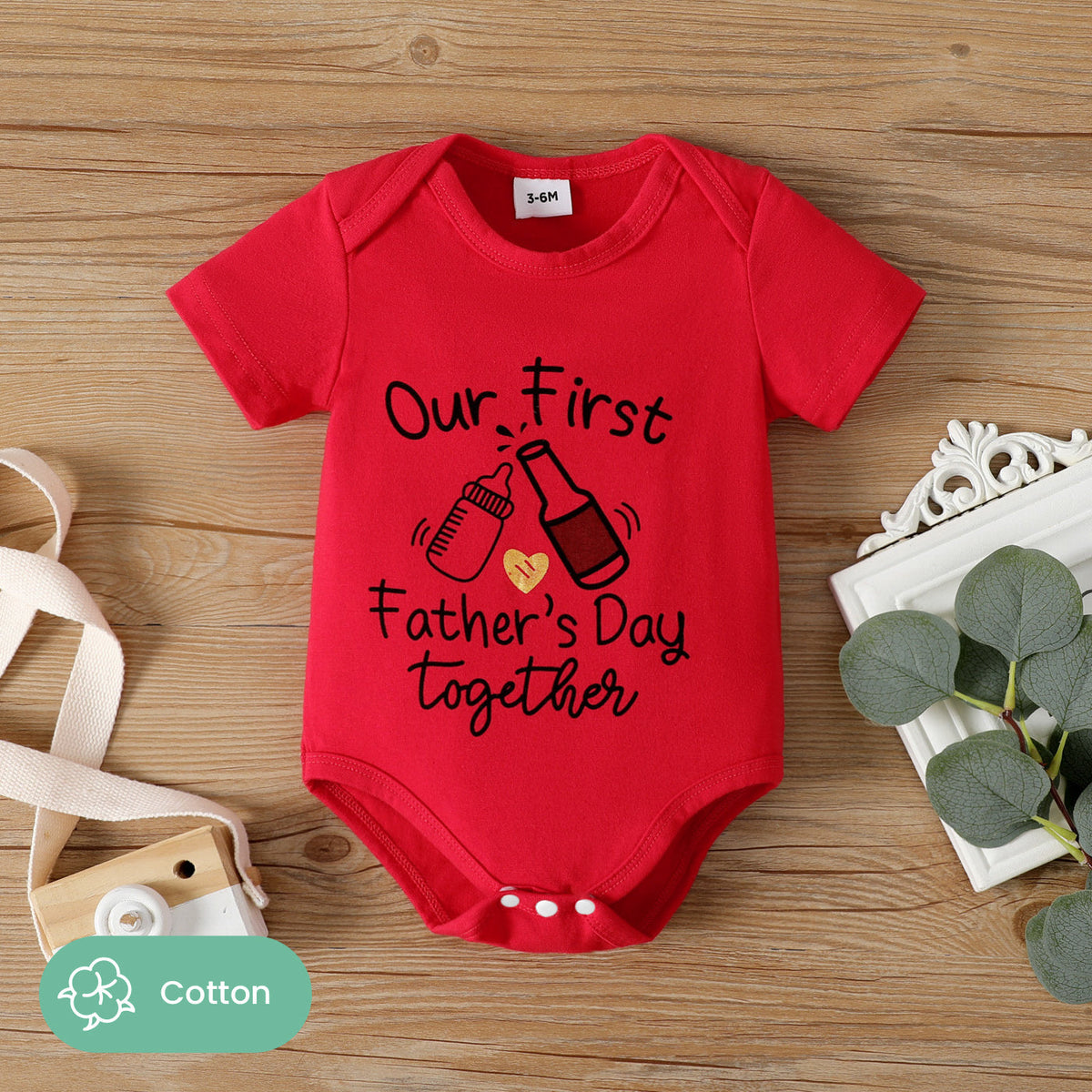 Father's Day Baby Girl/Boy Letter Print Short-sleeve Bodysuit - Red, 6-9 Months