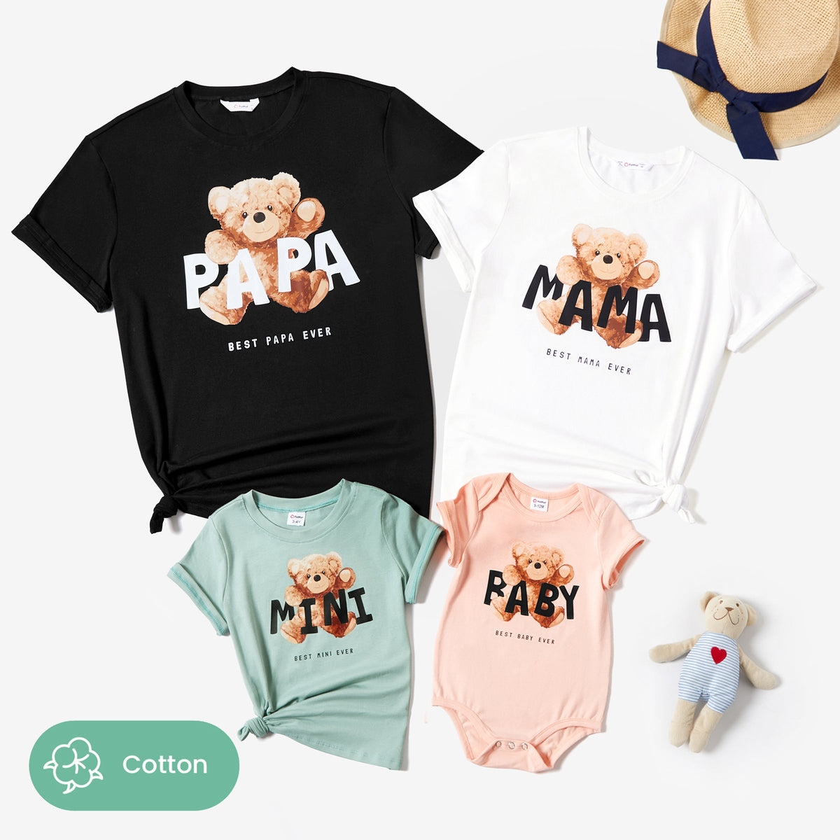 Family Matching Multi Color Teddy Bear Cotton Graphic Tee - Multi, L