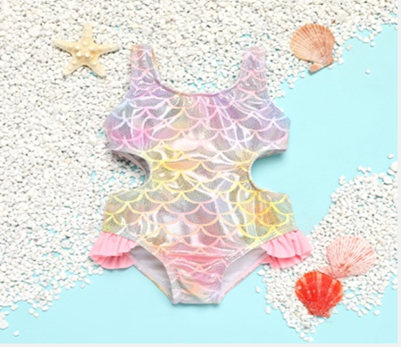 Toddler Girl Sweet Mermaid Sleeveless Onepiece Swimsuit - Pink, 2-3 Years